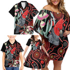 Gang-gang Cockatoo Australia Family Matching Off Shoulder Short Dress and Hawaiian Shirt Eucalyptus Blossoms Aboriginal Art - Aussie Hoodie