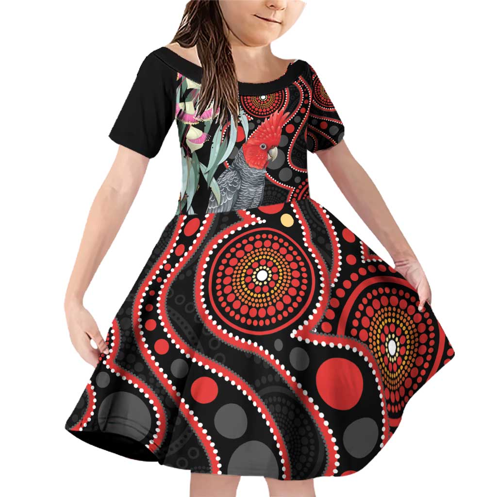 Gang-gang Cockatoo Australia Family Matching Off Shoulder Short Dress and Hawaiian Shirt Eucalyptus Blossoms Aboriginal Art - Aussie Hoodie