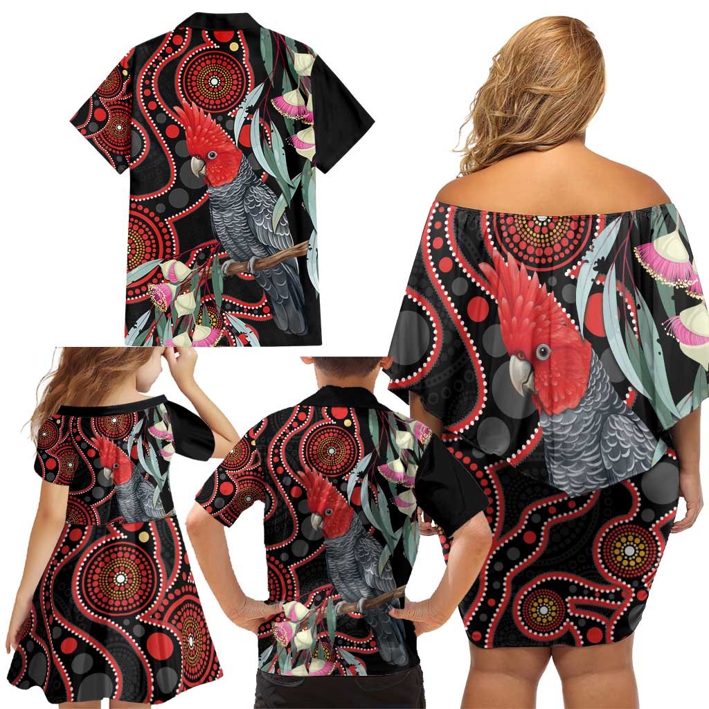 Gang-gang Cockatoo Australia Family Matching Off Shoulder Short Dress and Hawaiian Shirt Eucalyptus Blossoms Aboriginal Art - Aussie Hoodie