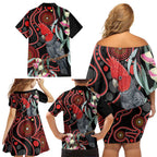Gang-gang Cockatoo Australia Family Matching Off Shoulder Short Dress and Hawaiian Shirt Eucalyptus Blossoms Aboriginal Art - Aussie Hoodie