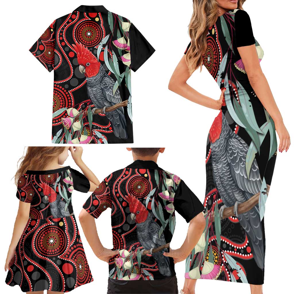 Gang-gang Cockatoo Australia Family Matching Short Sleeve Bodycon Dress and Hawaiian Shirt Eucalyptus Blossoms Aboriginal Art - Aussie Hoodie