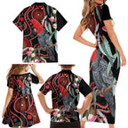 Gang-gang Cockatoo Australia Family Matching Short Sleeve Bodycon Dress and Hawaiian Shirt Eucalyptus Blossoms Aboriginal Art - Aussie Hoodie