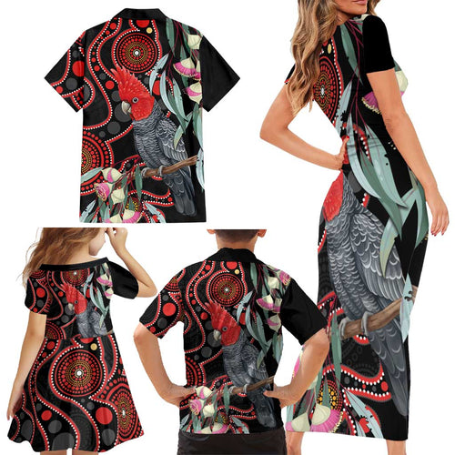Gang-gang Cockatoo Australia Family Matching Short Sleeve Bodycon Dress and Hawaiian Shirt Eucalyptus Blossoms Aboriginal Art - Aussie Hoodie