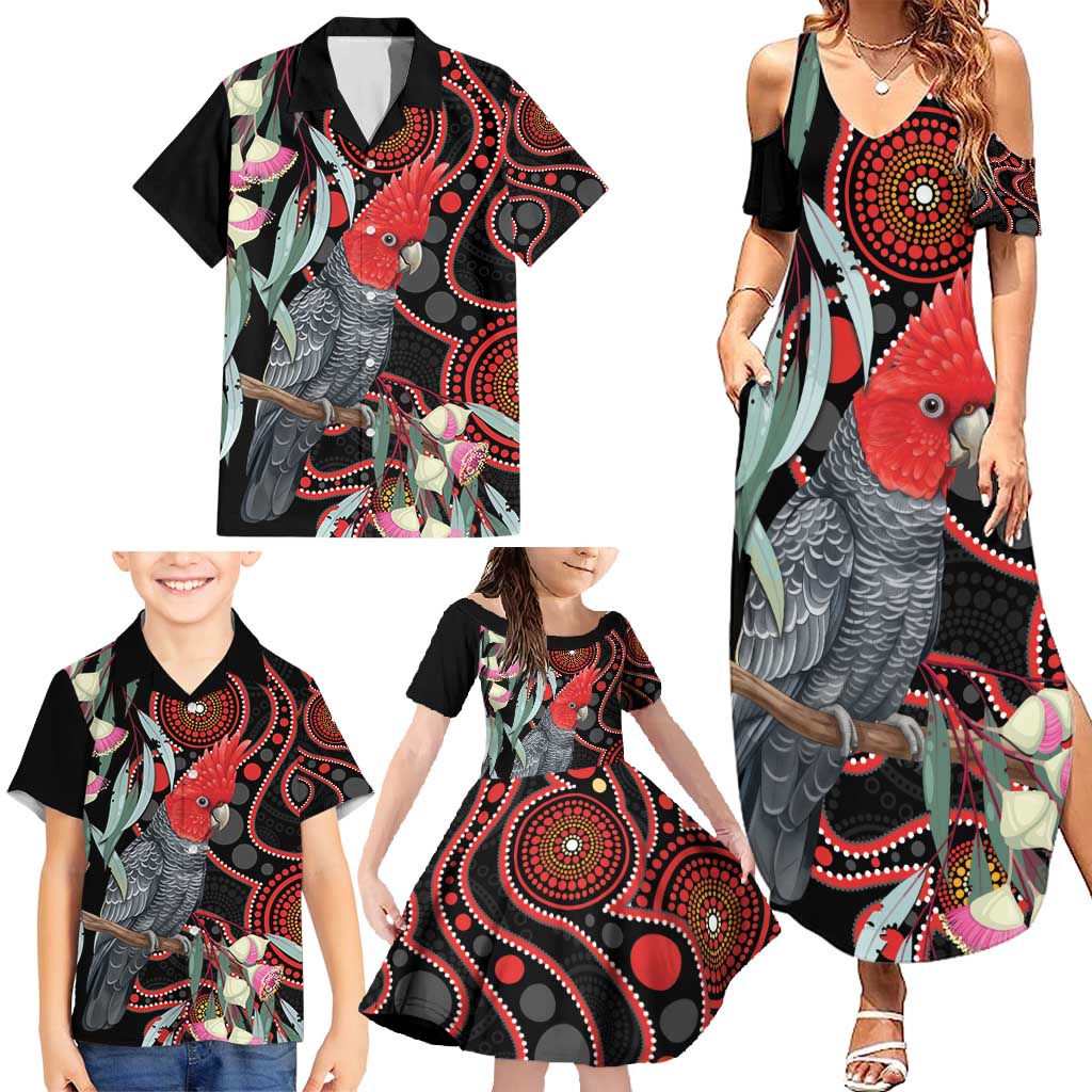 Gang-gang Cockatoo Australia Family Matching Summer Maxi Dress and Hawaiian Shirt Eucalyptus Blossoms Aboriginal Art - Aussie Hoodie