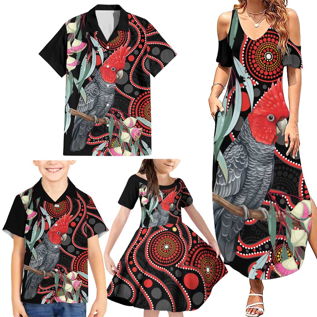 Gang-gang Cockatoo Australia Family Matching Summer Maxi Dress and Hawaiian Shirt Eucalyptus Blossoms Aboriginal Art - Aussie Hoodie