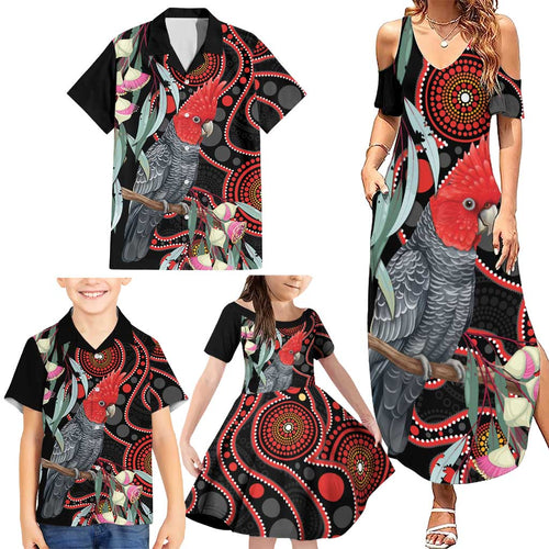 Gang-gang Cockatoo Australia Family Matching Summer Maxi Dress and Hawaiian Shirt Eucalyptus Blossoms Aboriginal Art - Aussie Hoodie