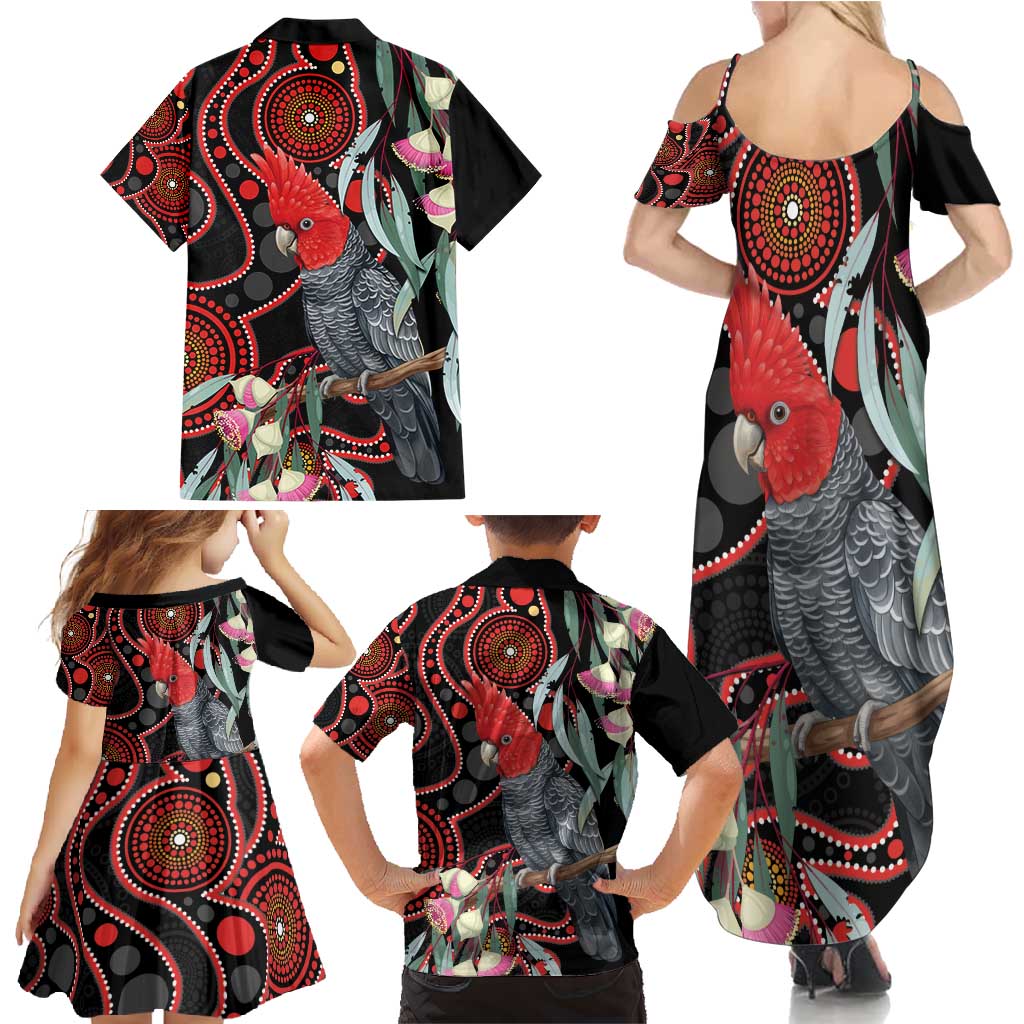 Gang-gang Cockatoo Australia Family Matching Summer Maxi Dress and Hawaiian Shirt Eucalyptus Blossoms Aboriginal Art - Aussie Hoodie