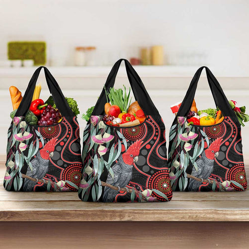 Gang-gang Cockatoo Australia Grocery Bag Eucalyptus Blossoms Aboriginal Art - Aussie Hoodie