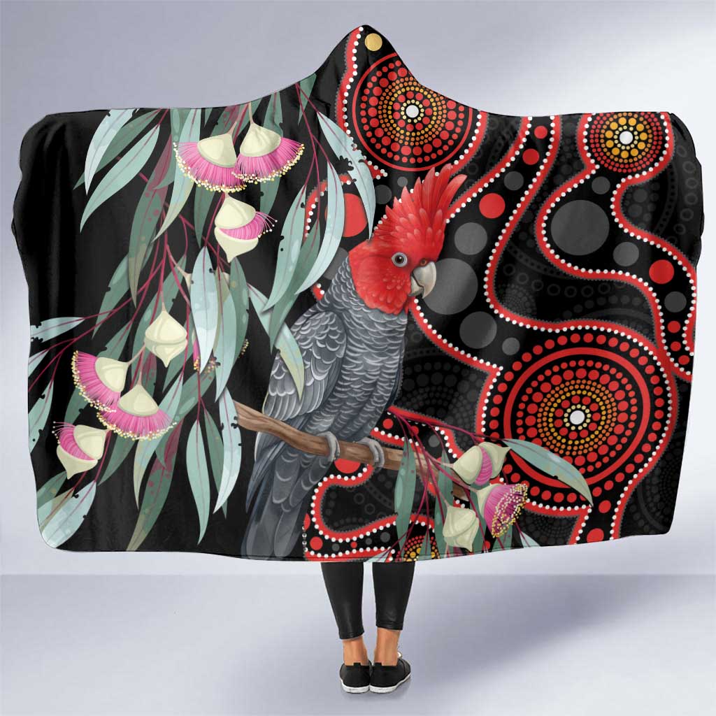 Gang-gang Cockatoo Australia Hooded Blanket Eucalyptus Blossoms Aboriginal Art - Aussie Hoodie