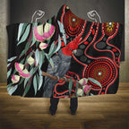Gang-gang Cockatoo Australia Hooded Blanket Eucalyptus Blossoms Aboriginal Art - Aussie Hoodie