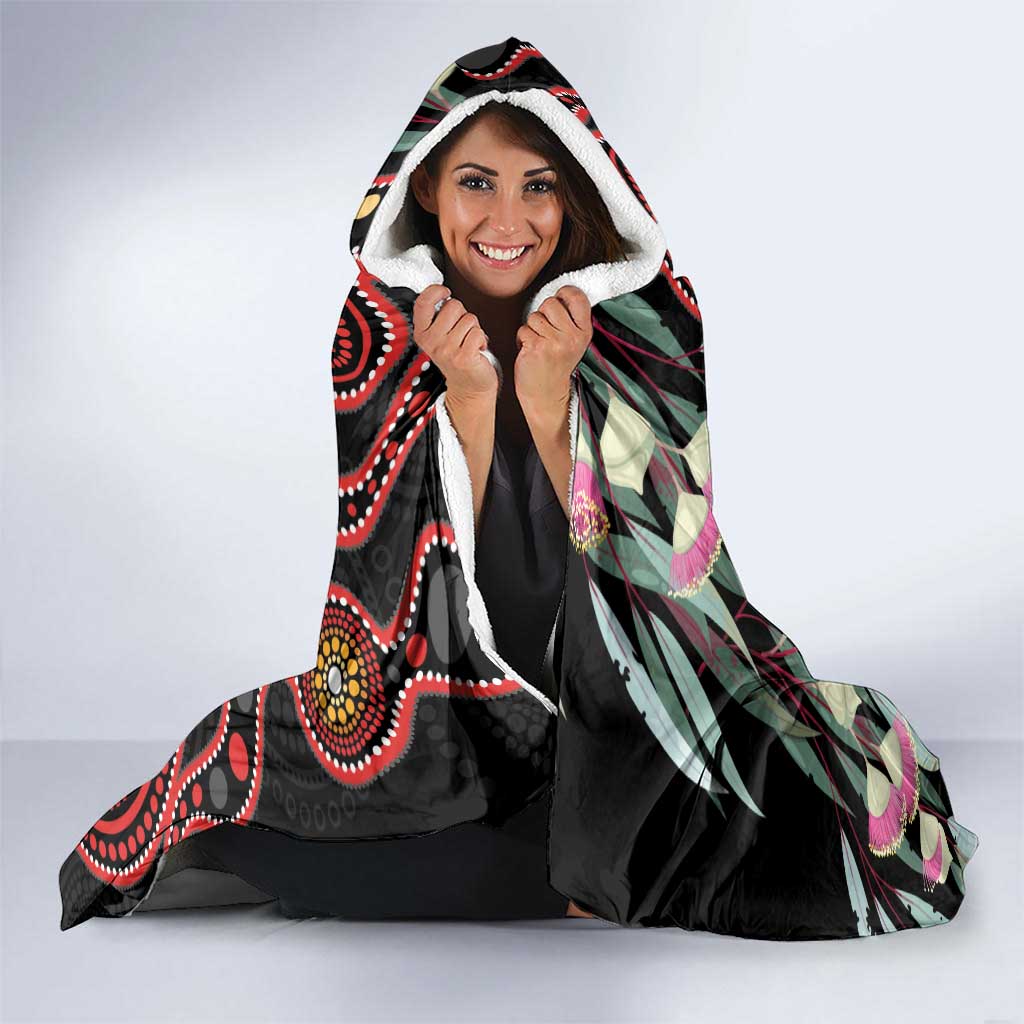 Gang-gang Cockatoo Australia Hooded Blanket Eucalyptus Blossoms Aboriginal Art - Aussie Hoodie