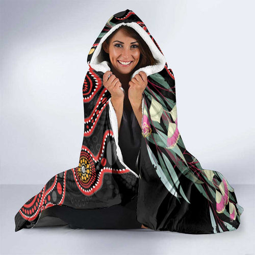 Gang-gang Cockatoo Australia Hooded Blanket Eucalyptus Blossoms Aboriginal Art - Aussie Hoodie