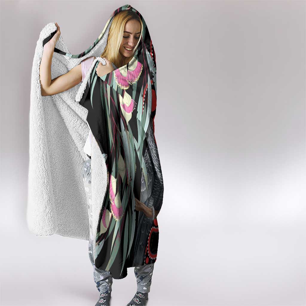 Gang-gang Cockatoo Australia Hooded Blanket Eucalyptus Blossoms Aboriginal Art - Aussie Hoodie