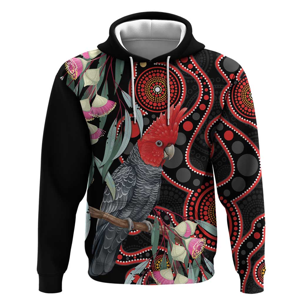 Gang-gang Cockatoo Australia Hoodie Eucalyptus Blossoms Aboriginal Art - Aussie Hoodie