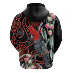 Gang-gang Cockatoo Australia Hoodie Eucalyptus Blossoms Aboriginal Art - Aussie Hoodie