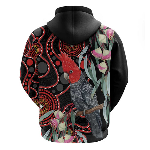 Gang-gang Cockatoo Australia Hoodie Eucalyptus Blossoms Aboriginal Art - Aussie Hoodie