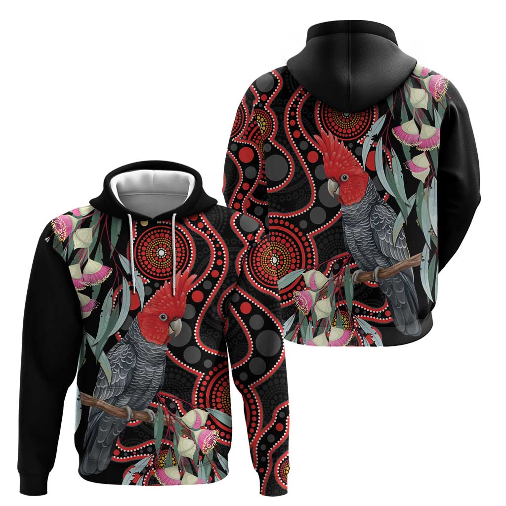 Gang-gang Cockatoo Australia Hoodie Eucalyptus Blossoms Aboriginal Art - Aussie Hoodie