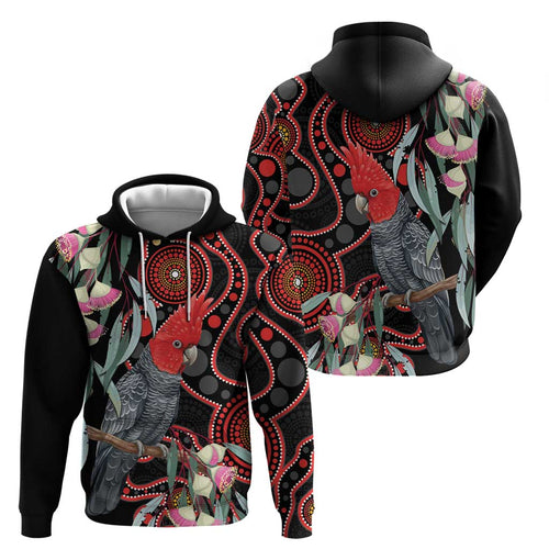 Gang-gang Cockatoo Australia Hoodie Eucalyptus Blossoms Aboriginal Art - Aussie Hoodie