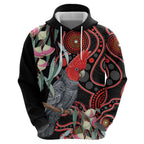 Gang-gang Cockatoo Australia Hoodie Eucalyptus Blossoms Aboriginal Art - Aussie Hoodie