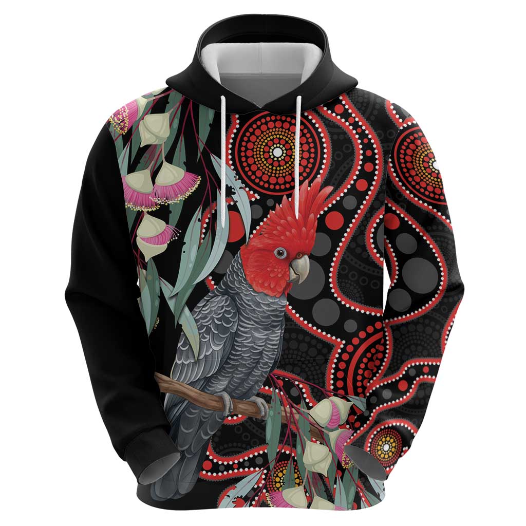 Gang-gang Cockatoo Australia Hoodie Eucalyptus Blossoms Aboriginal Art - Aussie Hoodie