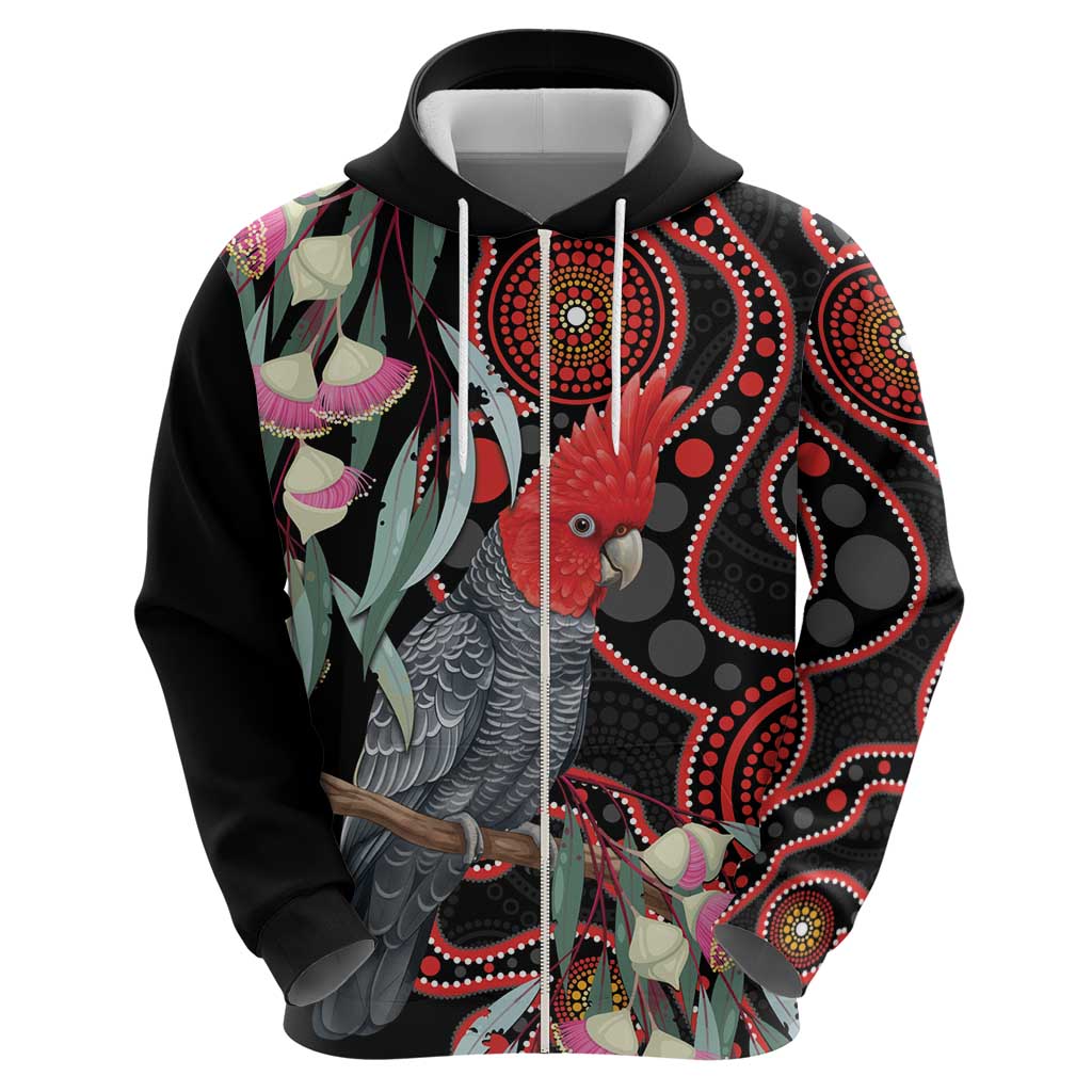 Gang-gang Cockatoo Australia Hoodie Eucalyptus Blossoms Aboriginal Art - Aussie Hoodie