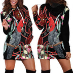 Gang-gang Cockatoo Australia Hoodie Dress Eucalyptus Blossoms Aboriginal Art - Aussie Hoodie
