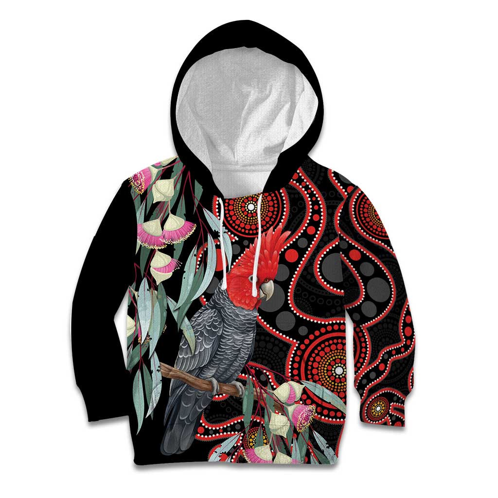 Gang-gang Cockatoo Australia Kid Hoodie Eucalyptus Blossoms Aboriginal Art - Aussie Hoodie