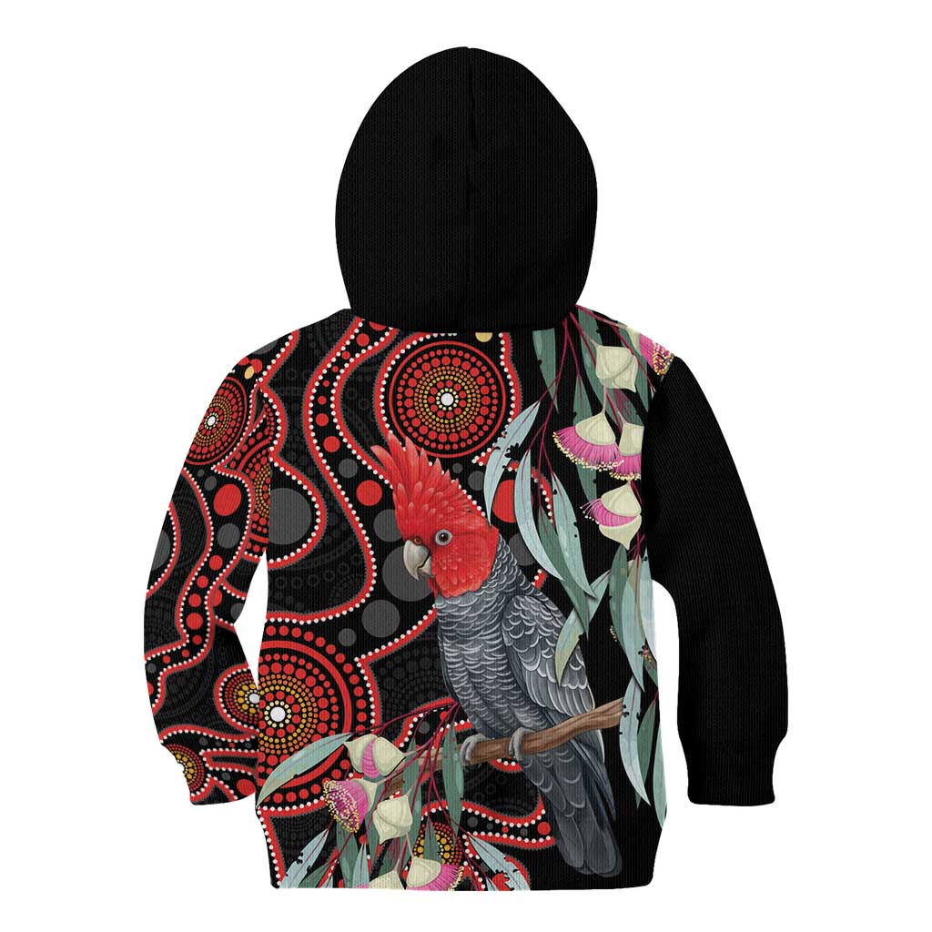 Gang-gang Cockatoo Australia Kid Hoodie Eucalyptus Blossoms Aboriginal Art - Aussie Hoodie
