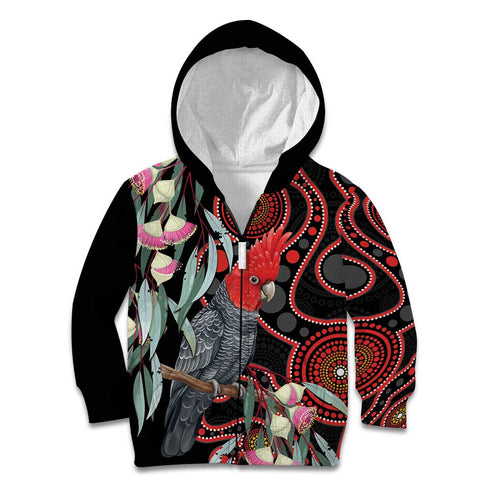 Gang-gang Cockatoo Australia Kid Hoodie Eucalyptus Blossoms Aboriginal Art - Aussie Hoodie