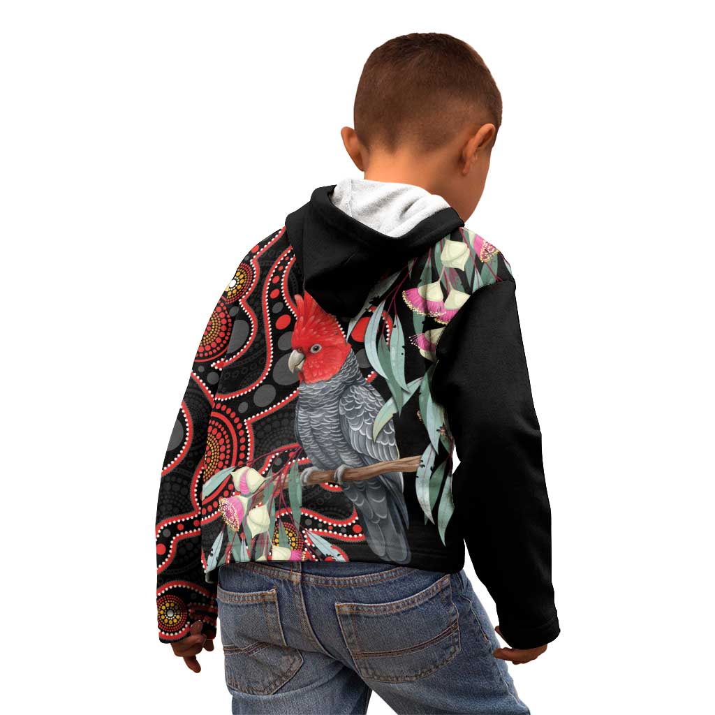 Gang-gang Cockatoo Australia Kid Hoodie Eucalyptus Blossoms Aboriginal Art - Aussie Hoodie