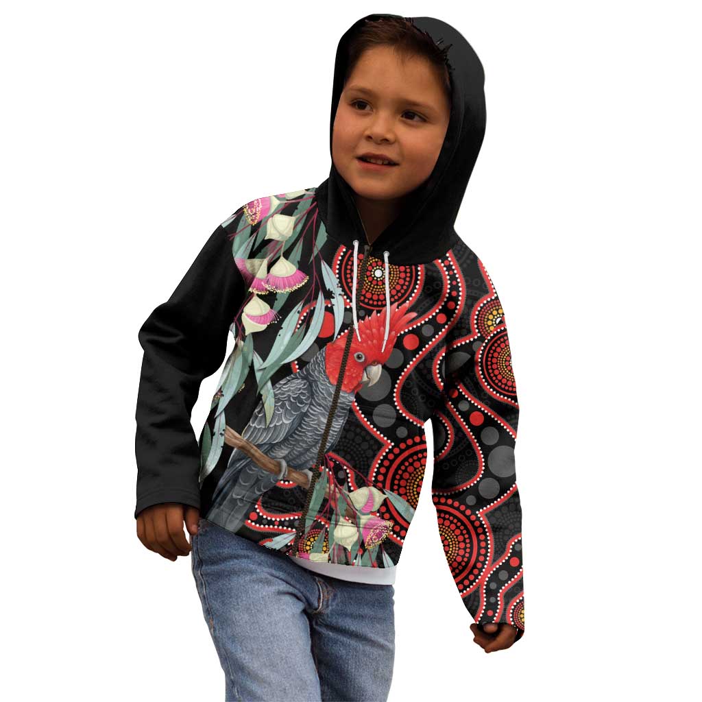 Gang-gang Cockatoo Australia Kid Hoodie Eucalyptus Blossoms Aboriginal Art - Aussie Hoodie