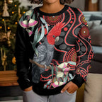 Gang-gang Cockatoo Australia Kid Ugly Christmas Sweater Eucalyptus Blossoms Aboriginal Art - Aussie Hoodie