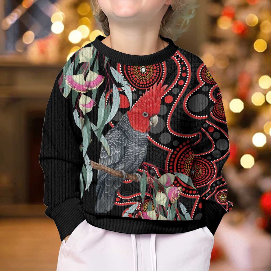 Gang-gang Cockatoo Australia Kid Ugly Christmas Sweater Eucalyptus Blossoms Aboriginal Art - Aussie Hoodie