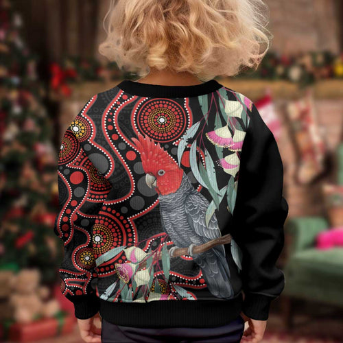 Gang-gang Cockatoo Australia Kid Ugly Christmas Sweater Eucalyptus Blossoms Aboriginal Art - Aussie Hoodie
