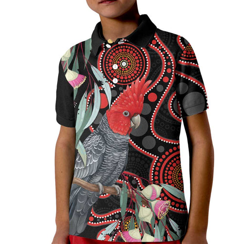 Gang-gang Cockatoo Australia Kid Polo Shirt Eucalyptus Blossoms Aboriginal Art - Aussie Hoodie