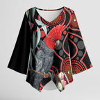 Gang-gang Cockatoo Australia Kimono Sleeve Blouse Eucalyptus Blossoms Aboriginal Art - Aussie Hoodie