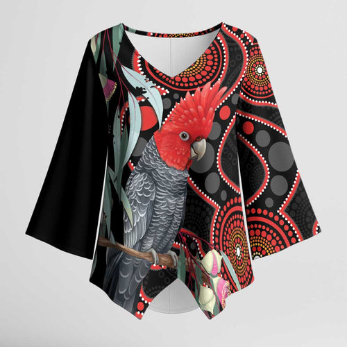 Gang-gang Cockatoo Australia Kimono Sleeve Blouse Eucalyptus Blossoms Aboriginal Art - Aussie Hoodie