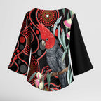 Gang-gang Cockatoo Australia Kimono Sleeve Blouse Eucalyptus Blossoms Aboriginal Art - Aussie Hoodie