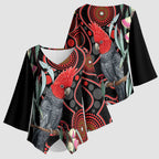 Gang-gang Cockatoo Australia Kimono Sleeve Blouse Eucalyptus Blossoms Aboriginal Art - Aussie Hoodie