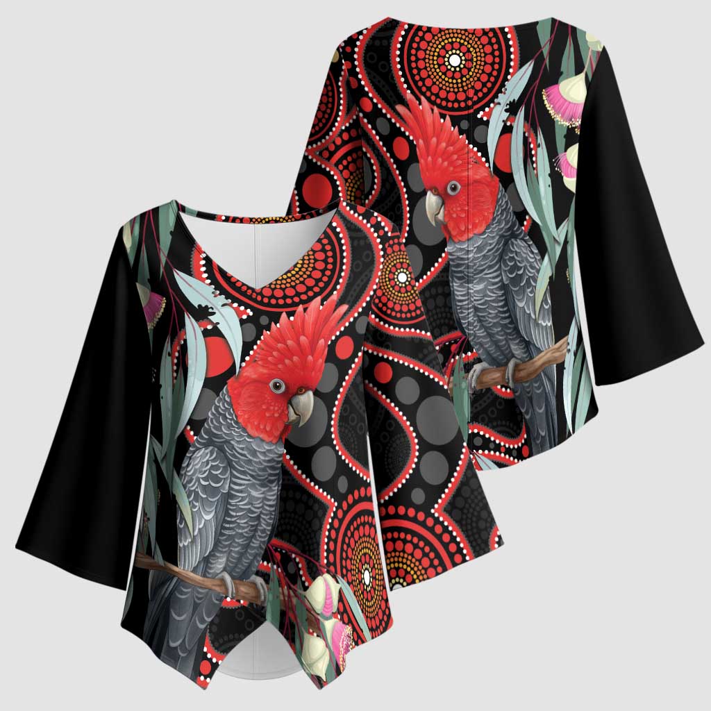 Gang-gang Cockatoo Australia Kimono Sleeve Blouse Eucalyptus Blossoms Aboriginal Art - Aussie Hoodie