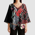 Gang-gang Cockatoo Australia Kimono Sleeve Blouse Eucalyptus Blossoms Aboriginal Art - Aussie Hoodie