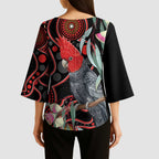 Gang-gang Cockatoo Australia Kimono Sleeve Blouse Eucalyptus Blossoms Aboriginal Art - Aussie Hoodie