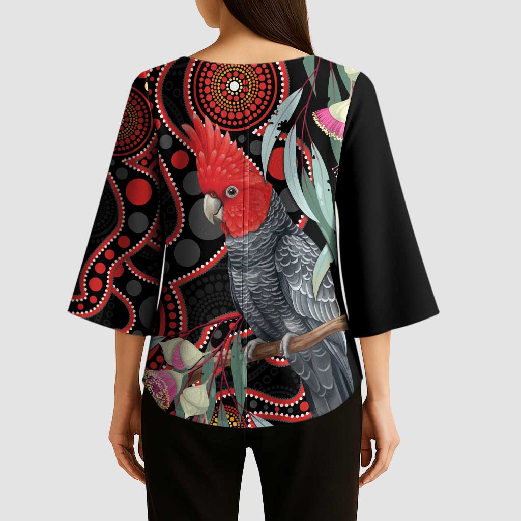 Gang-gang Cockatoo Australia Kimono Sleeve Blouse Eucalyptus Blossoms Aboriginal Art - Aussie Hoodie
