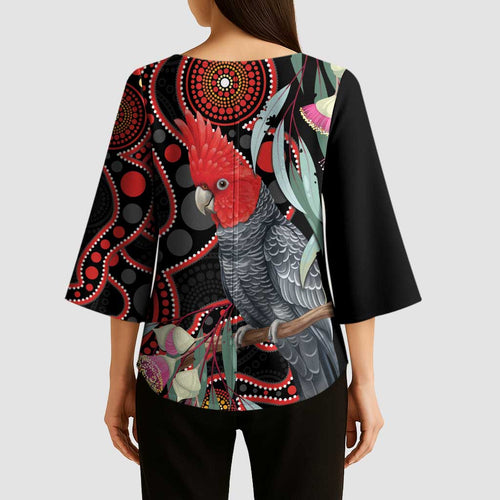 Gang-gang Cockatoo Australia Kimono Sleeve Blouse Eucalyptus Blossoms Aboriginal Art - Aussie Hoodie