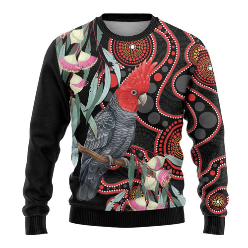 Gang-gang Cockatoo Australia Ugly Christmas Sweater Eucalyptus Blossoms Aboriginal Art - Aussie Hoodie