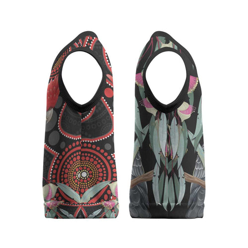 Gang-gang Cockatoo Australia Christmas Knitted V-Neck Vest Eucalyptus Blossoms Aboriginal Art - Aussie Hoodie