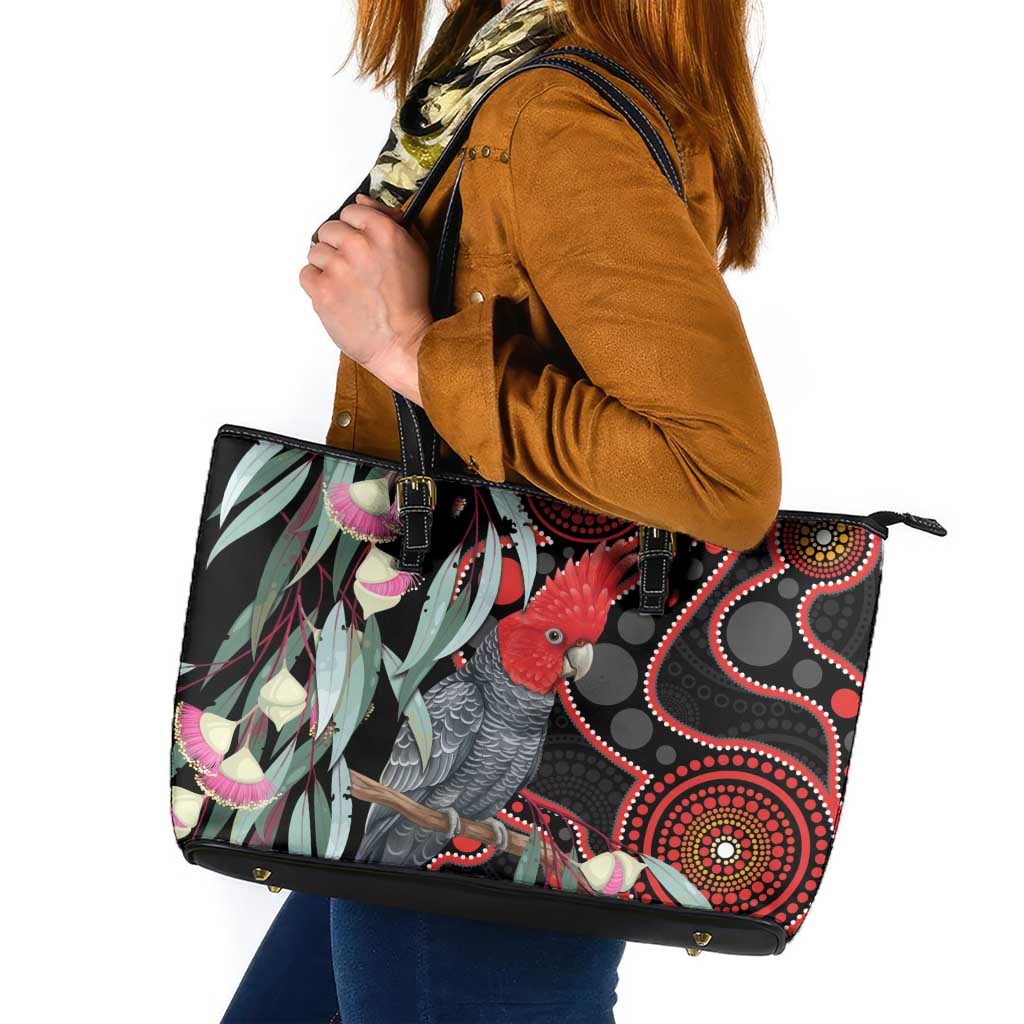 Gang-gang Cockatoo Australia Leather Tote Bag Eucalyptus Blossoms Aboriginal Art - Aussie Hoodie