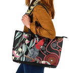 Gang-gang Cockatoo Australia Leather Tote Bag Eucalyptus Blossoms Aboriginal Art - Aussie Hoodie