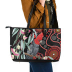 Gang-gang Cockatoo Australia Leather Tote Bag Eucalyptus Blossoms Aboriginal Art - Aussie Hoodie