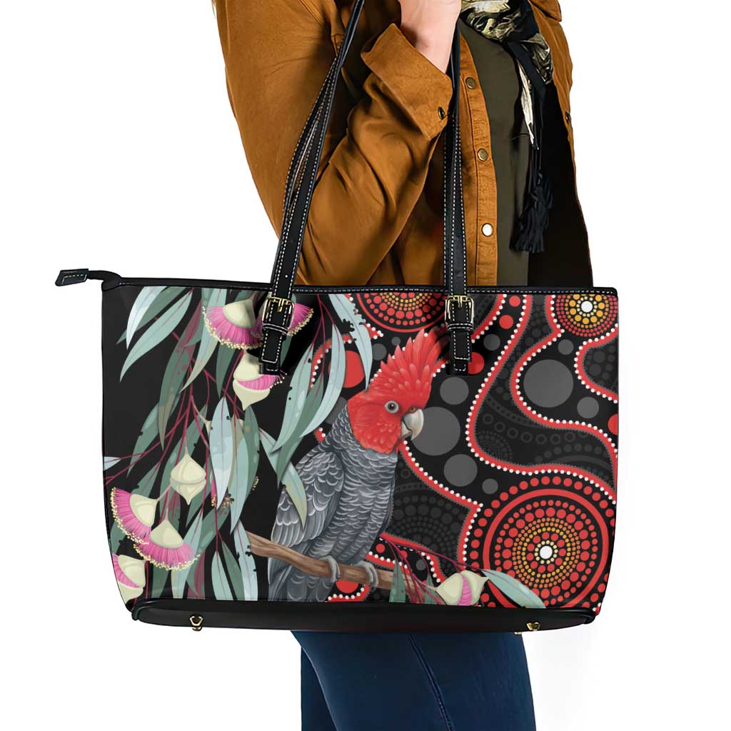 Gang-gang Cockatoo Australia Leather Tote Bag Eucalyptus Blossoms Aboriginal Art - Aussie Hoodie